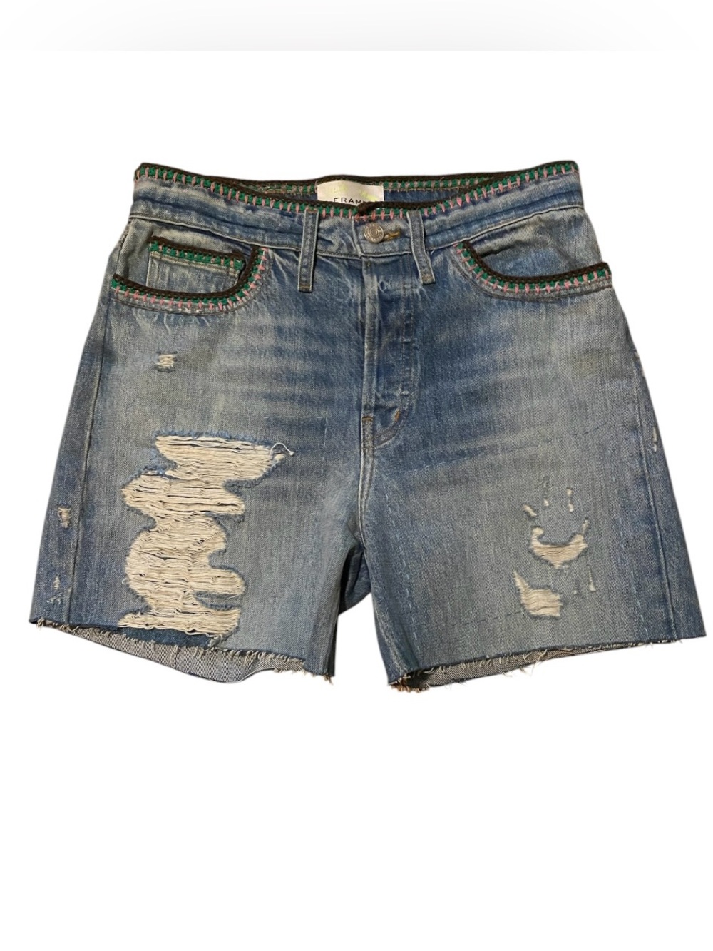 Frame crochet knit trim Jean shorts